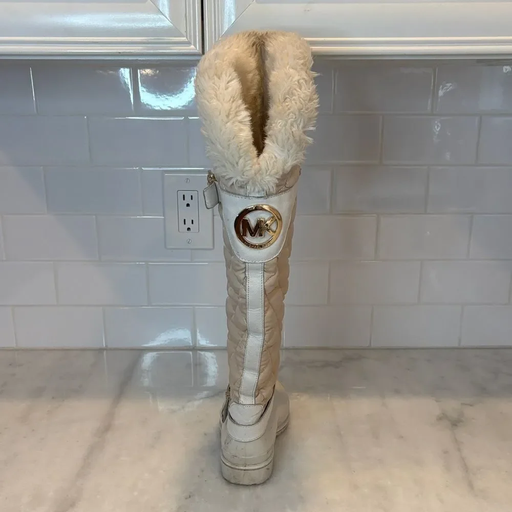 Michael Kors Boots Fulton Harness Quilted Tall Fur Lined Rainboots Winter Size 6